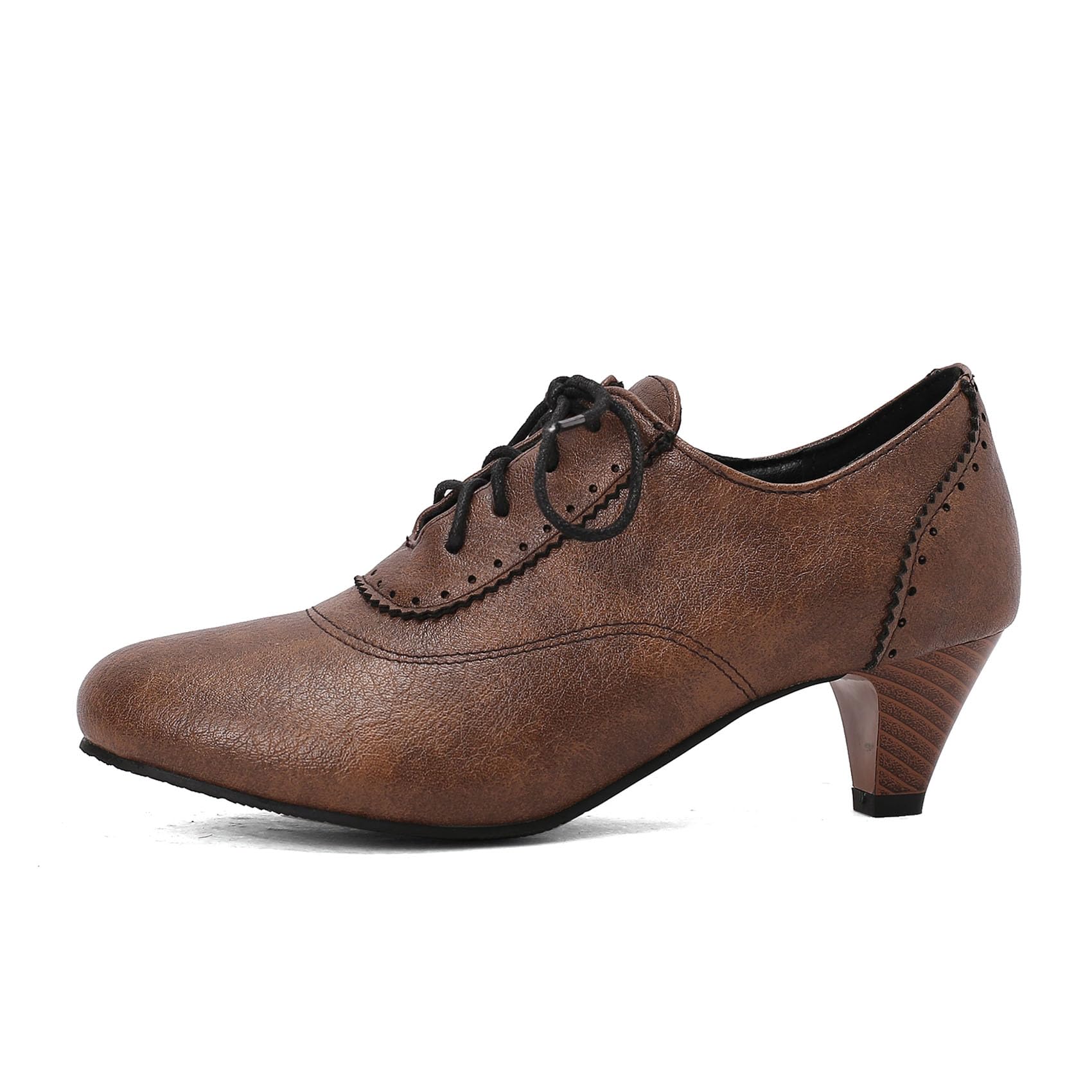 SHEMEE Vintage Kitten Heels Oxford Pumps for Women Stacked Cone Heel Victorian Witch Shoes Lace-Up Brogues Work Office