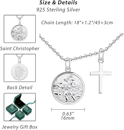 Miniatura 6 de FJ St Christopher Necklace 925 Sterling Silver Religious Protection Pendant for Men Women