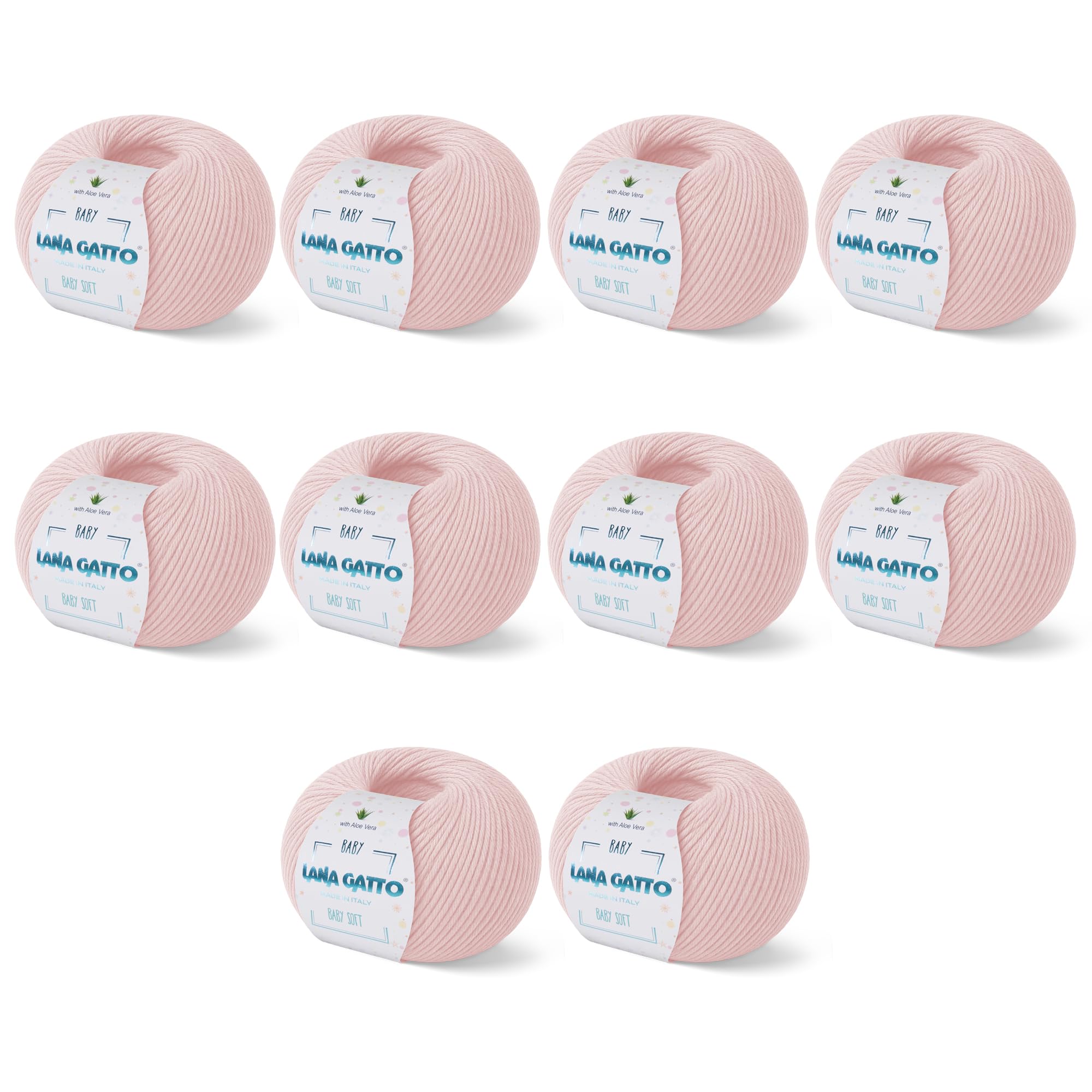 Gomitoli per lavoro a maglia e uncinetto, 100% Pura Lana Vergine Merino Extrafine by Lana Gatto. Linea Baby Soft bambini, neonati naturale con Aloe Vera, 500 g. 1700 mt, (Rosa - 13210, 10)