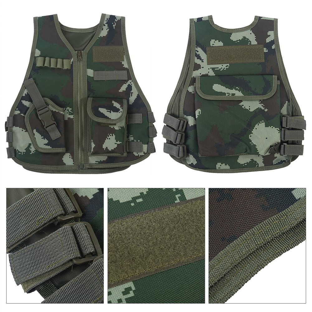Kids Tactical Vest Kids Camouflage Vest For Family Games CS Games Campping Hiking Fishing, Black, 2-8 Years