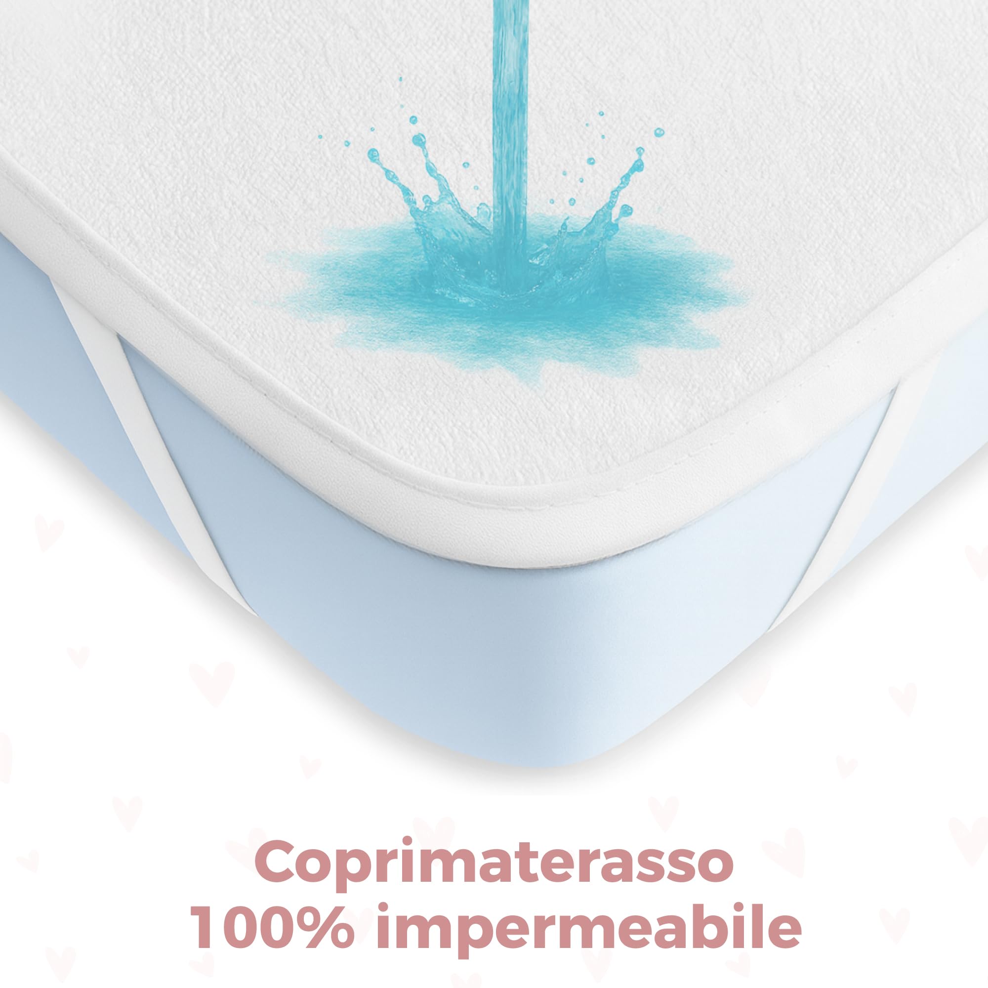 Dreamzie 2 Lenzuola culla Neonato + 1 Coprimaterasso Impermeabile Lettino con Elastico - 100% Cotone Per Culla Co-sleeping, Lettino - 50x83 cm Heart