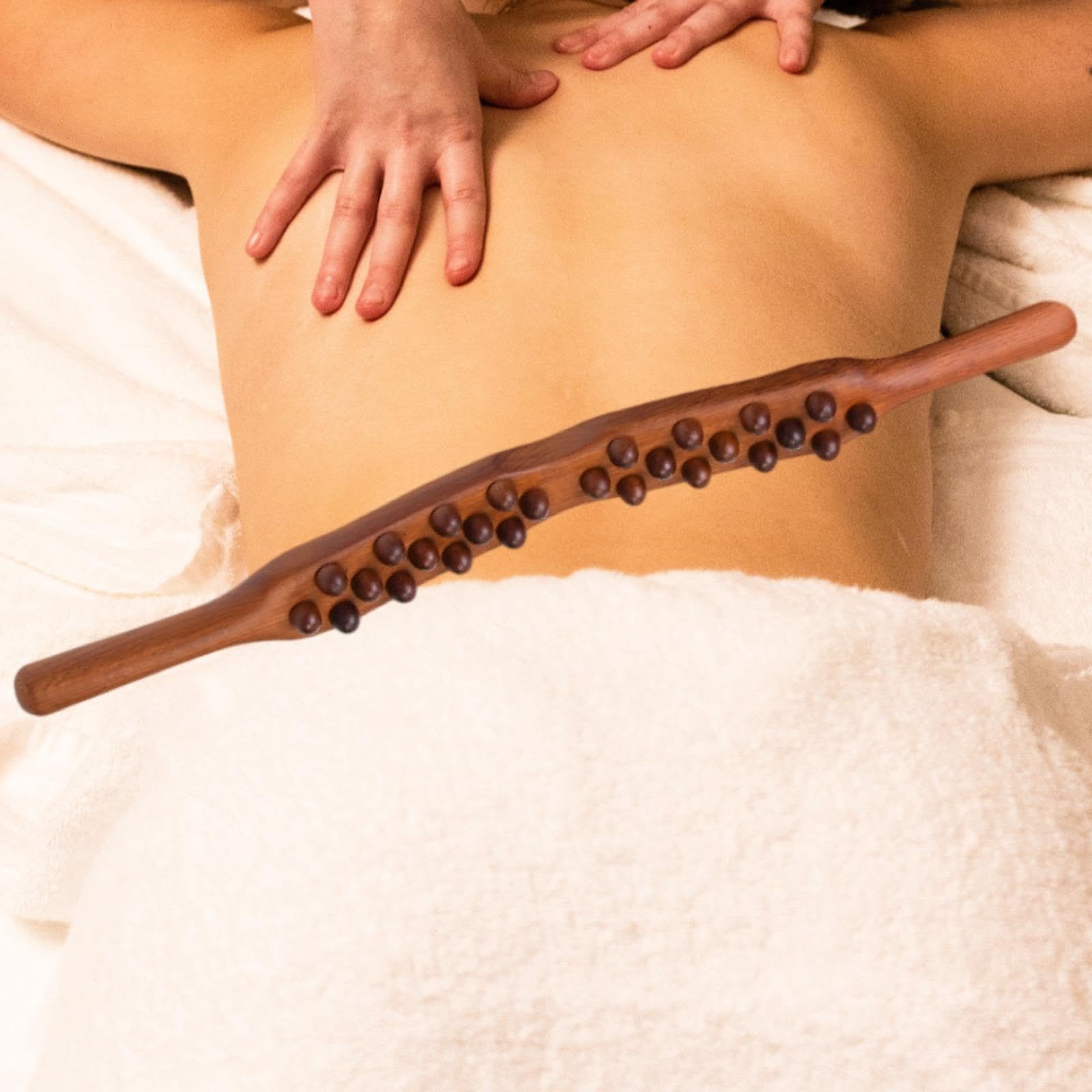 Rullo Massaggiante in Legno, Massaggiatore Drenante, Manuale di Istruzioni, 26 Perline, Strumento Gua Sha, Corpo