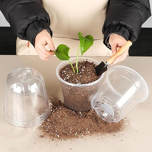 Miniatura 6 de Macetas de vivero transparentes de 6 pulgadas con cúpula de humedad, paquete de 15 unidades, resistentes, con agujeros de drenaje, macetas
