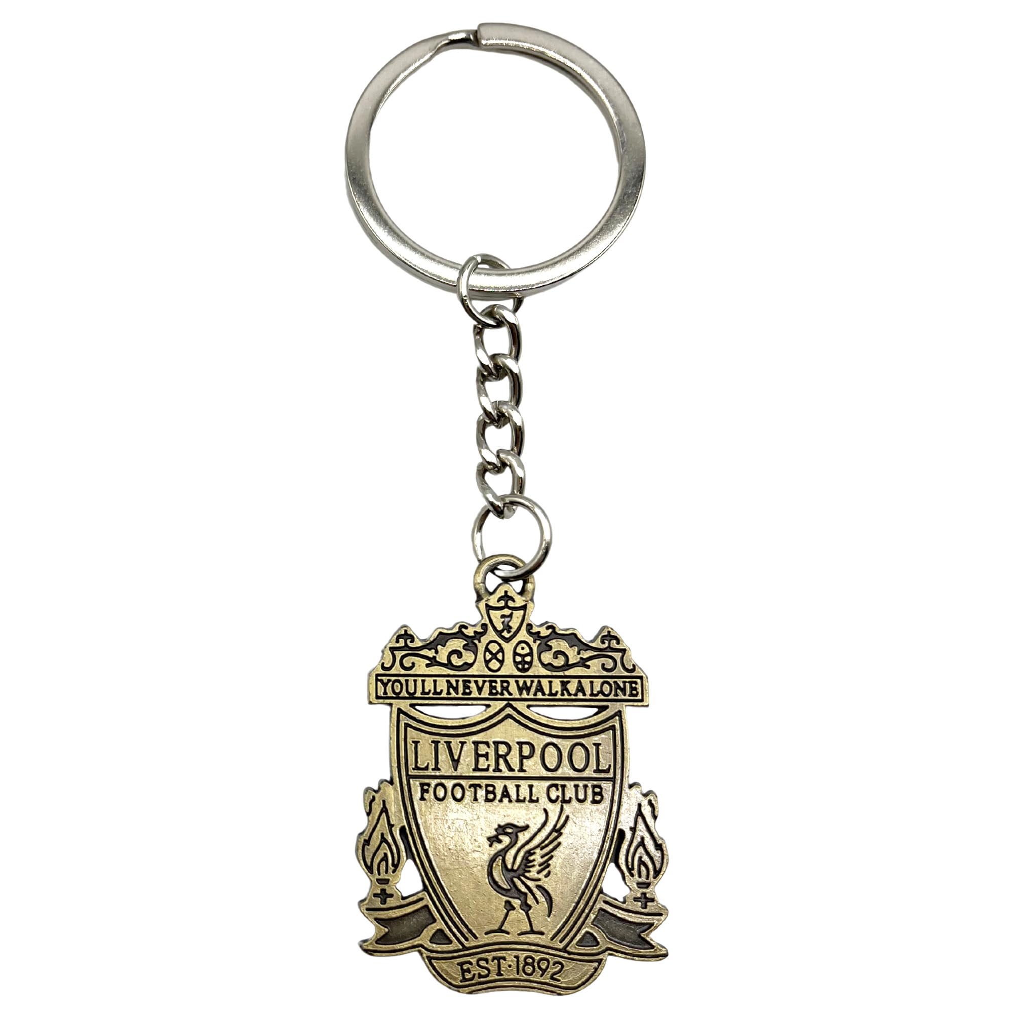AUTOZOCO Llavero metálico Liverpool, edición de aficionado, Llavero dorado con emblema del Liverpool, equipo Reds, Metálico, Color dorado