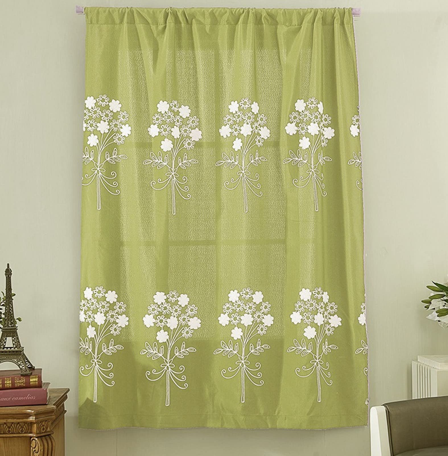 A.Monamour Cortina Cocina Ventana Puerta Corta Pequeña Cortina De Globo Cortinas Romanas De Tela Floral Bordada Bolsillo para Varilla Panel Cenefa Rustica Bistro para Dormitorio Café Baño Habitación