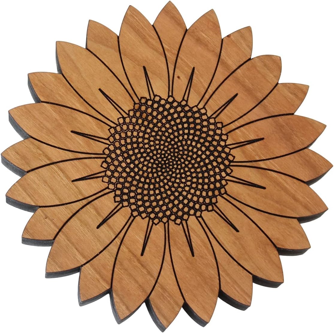 2 Sunflower Trivets - Hand Crafted in The USA from Solid Cherry Hardwood 6" Diameter (2 Trivet Combo Pack 1 x 6 & 1 x 7.5)