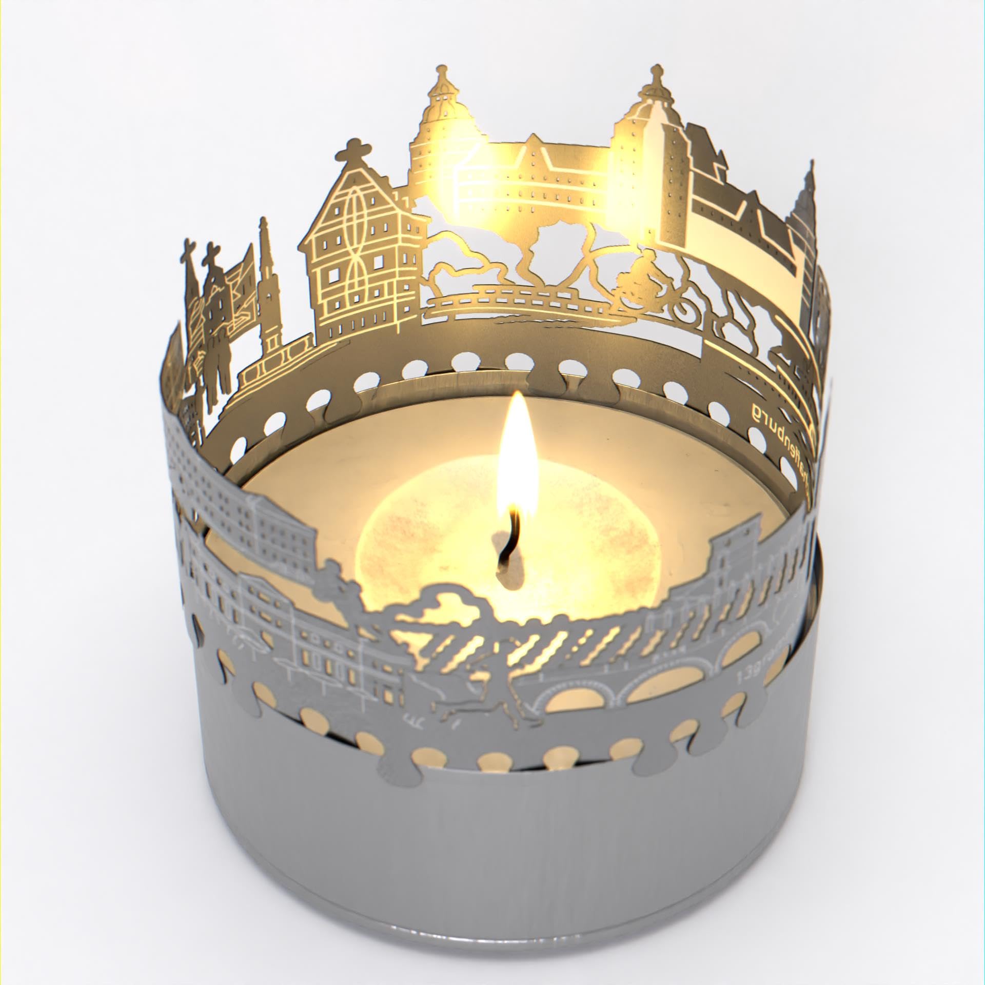 Aschaffenburg Skyline Shadow Play - Beautiful Candle Attachment | Capture the Magic of Aschaffenburg with Stunning Shadow Silhouettes!