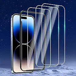 Pacote com 3 protetores de tela projetados para iPhone 15 (6,1 polegadas), protetor de tela de vidro temperado, amigável e livre de bolhas ultra resistente (pacote com 3)