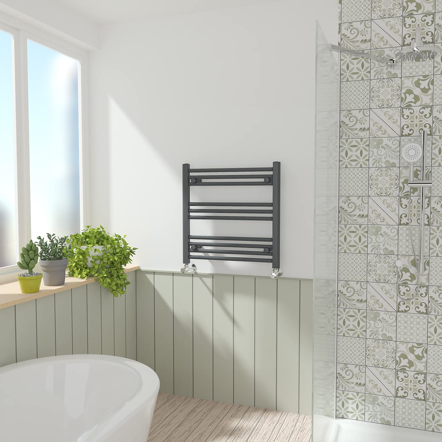 Nrg Anthracite Straight Central Heating Towel Rail Bathroom Heated Rad Radiators Ladder Warmer - 600×600Mm