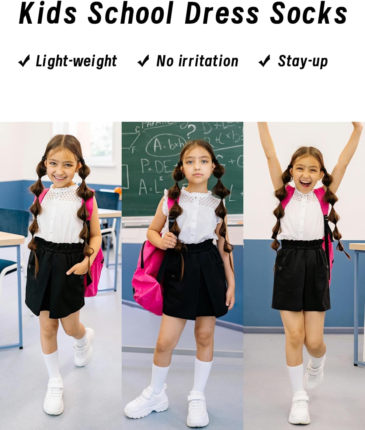 Kids Classic Crew Dress Socks Elastic Stay Up Top Seamless Toe Soft Breathable Girls Boys Socks 6-12 Years - Image 5