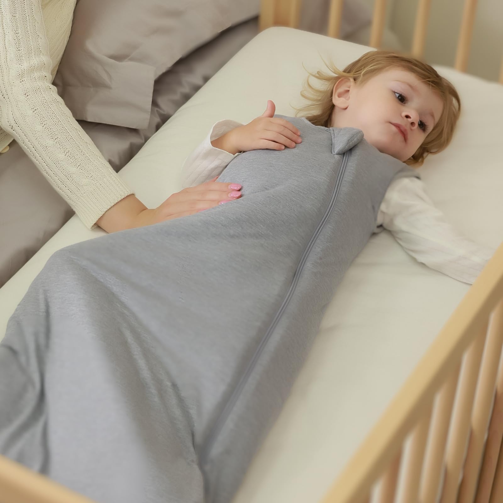 Mosebears Sacco nanna invernale per bambini 2,5 tog,Sacco Nanna Neonato in fibra di bambù, morbidissimo e caldo(0-6 mesi, Grey)