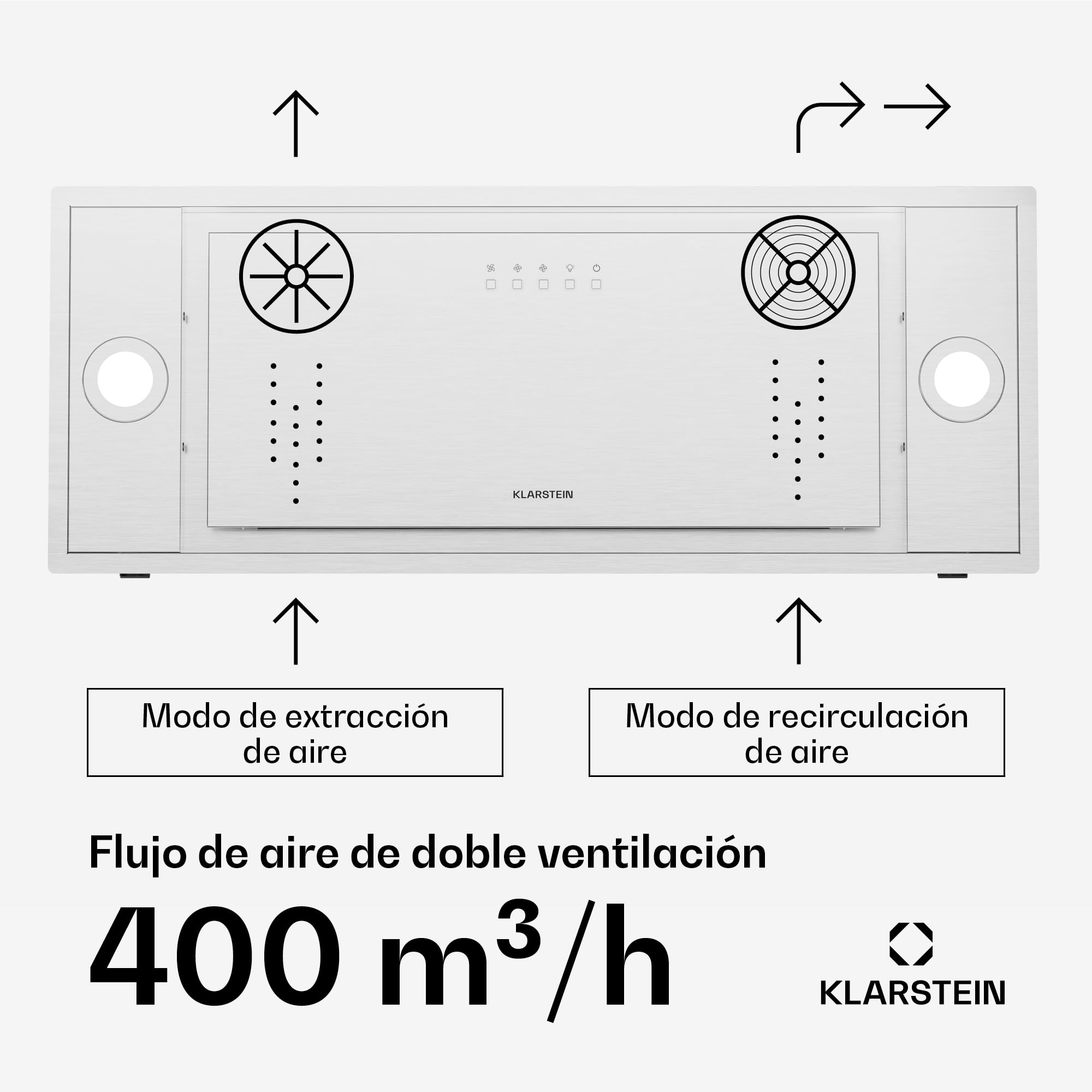 Klarstein TurboMax Campana Extractora, 75cm Campana Integrada con 382 m³/h, Eficiencia Energética A+, Motor CC Silencioso, Iluminación LED, Filtros de Carbón & Aluminio