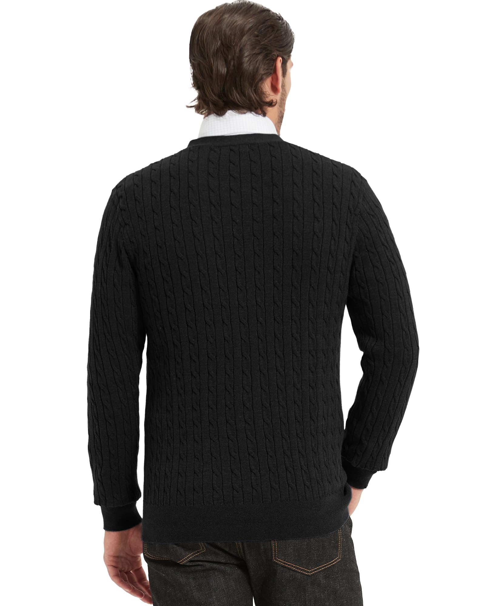 Kallspin Herren 100% Baumwolle V-Ausschnitt Langarm Strickjacke mit Zopfmuster Knöpfen Casual Cardigan Sweater
