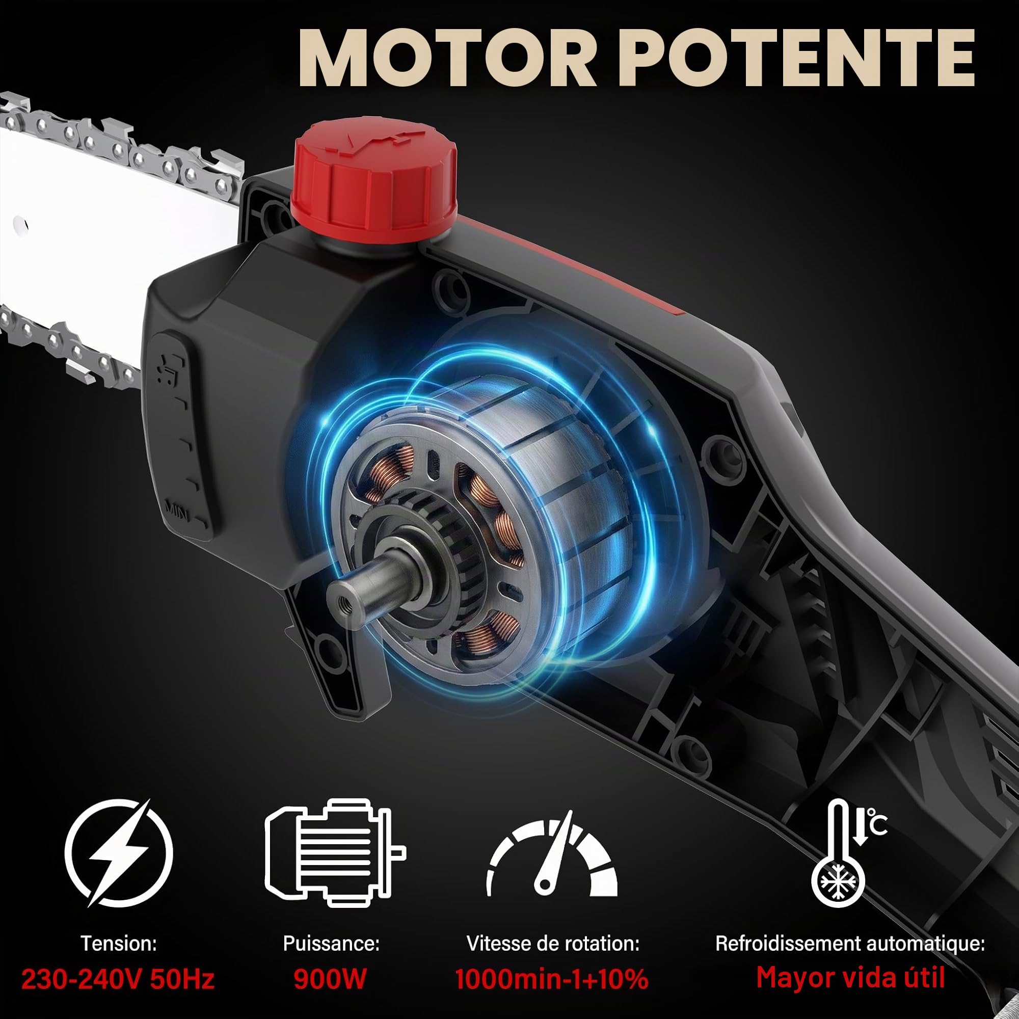 2 en 1 Motosierra Batería & Sierra y Cortasetos Pértiga a Batería ，con Correa Hombro, Barra Sierra 20 cm,Cortasetos 42 cm y Cuchillas Doble Acción, Incluye batería de 20V 4.0Ah