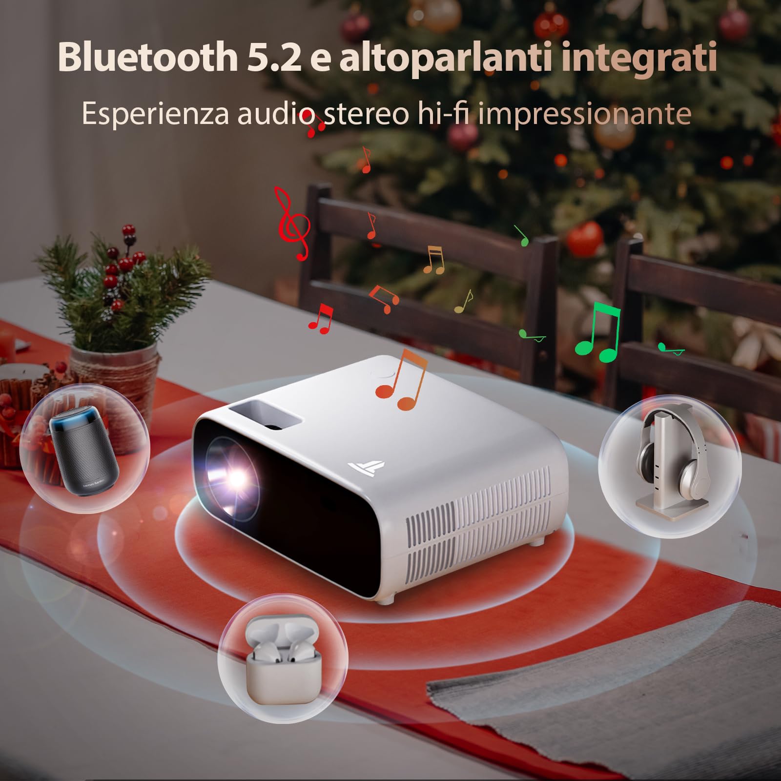 Proiettore Bluetooth WiFi 2024 Full HD 1080P | Esterno E Interno Con Altoparlanti, 12002 Lumen