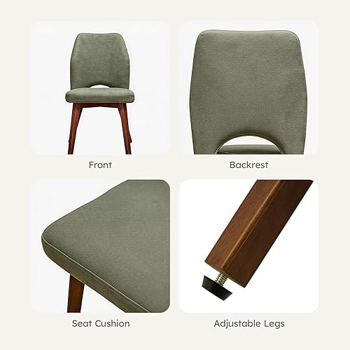 Miniatura 9 de Juego de 4 sillas de comedor, modernas sillas de cocina tapizadas con respaldo alto único y patas de madera, cómoda silla auxiliar de tela para