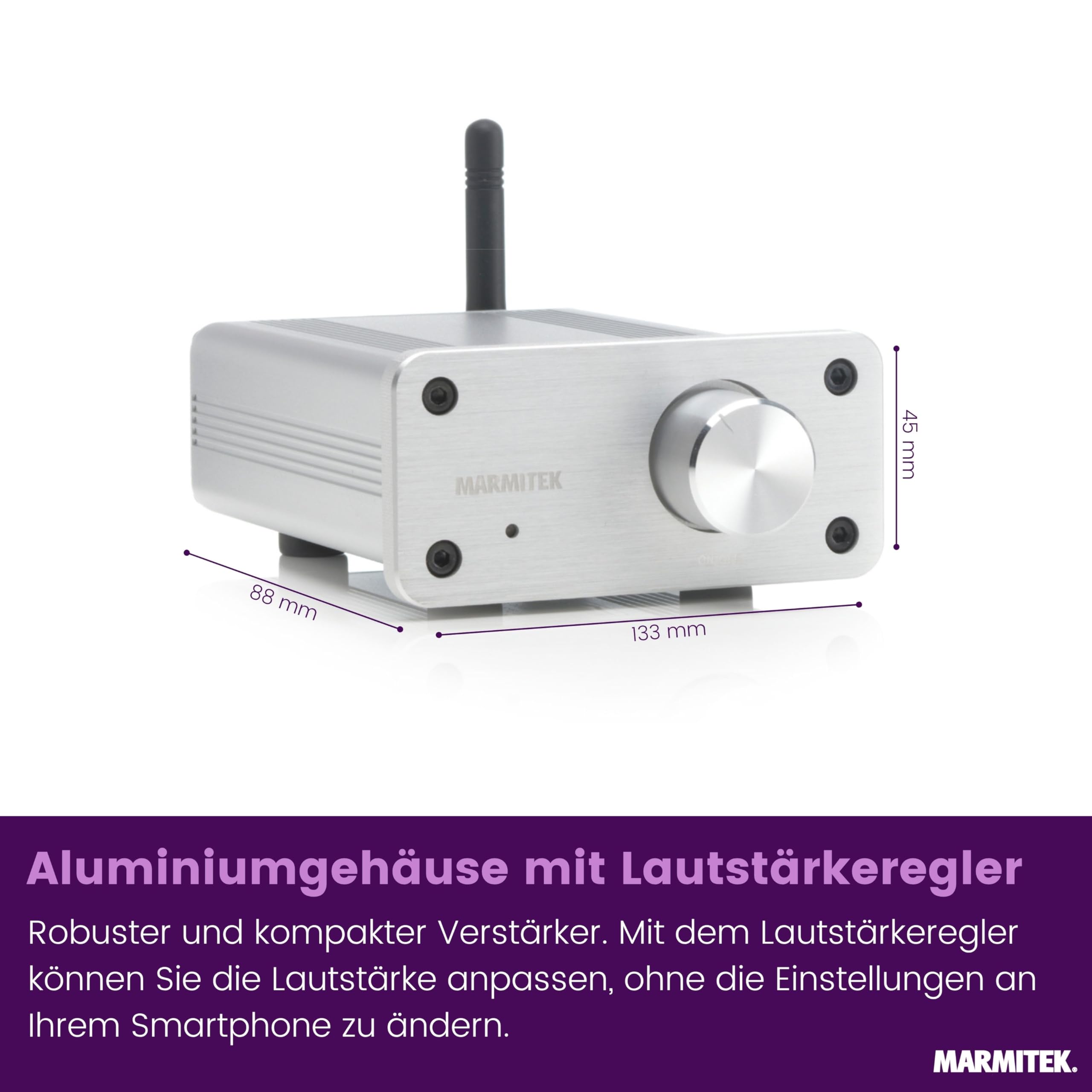 Marmitek BoomBoom 460 - Bluetooth Empfänger mit digitalem Verstärker - Bluetooth Audio Receiver aptX und AUX Eingang - für passive Lautsprecher - Stereo Mini Verstärker | Bluetooth Audio Receiver mit aptX und AUX Eingang für passive Lautsprecher, Stereo M
