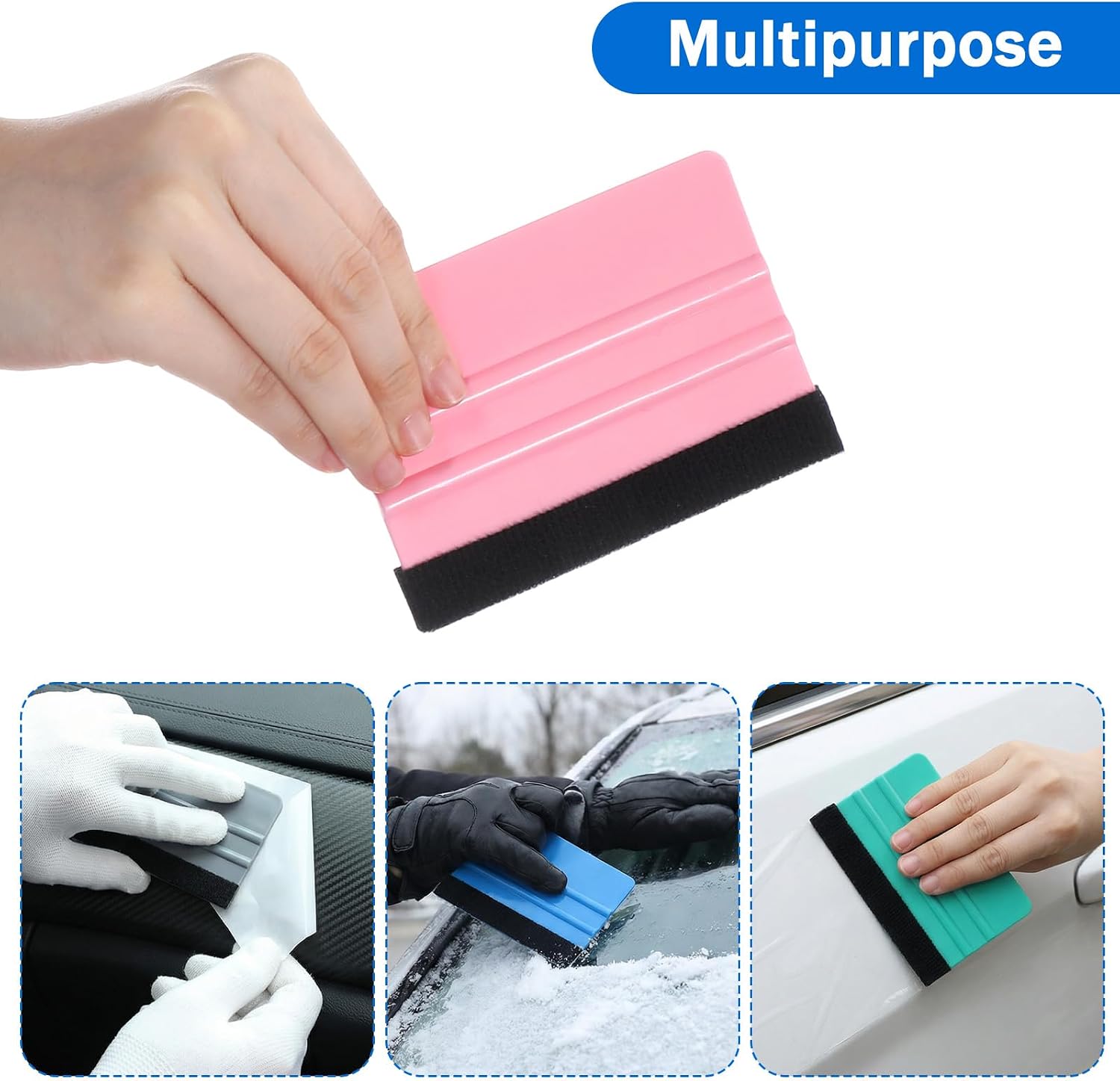 4 Pcs Squeegee for Vinyl, Felt Squeegee Vinyl Wrap Squeegee Applicator Tool for Window Tint Decal Sticker Wallpaper Smoothing Universal Car Accessories (3 Sizes)