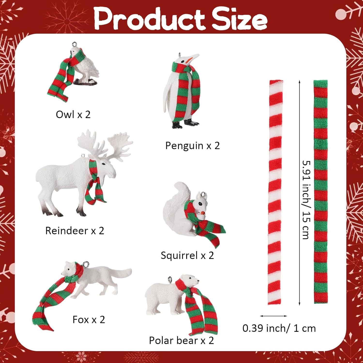 Blosssound 12 Pcs Christmas Polar Animal Ornaments 3D Christmas Tree Ornaments with Mini Scarves White Winter Tree Decorations Polar Bear Fox Squirrel Owl Hanging Pendant Figurines Party Favors - Image 2