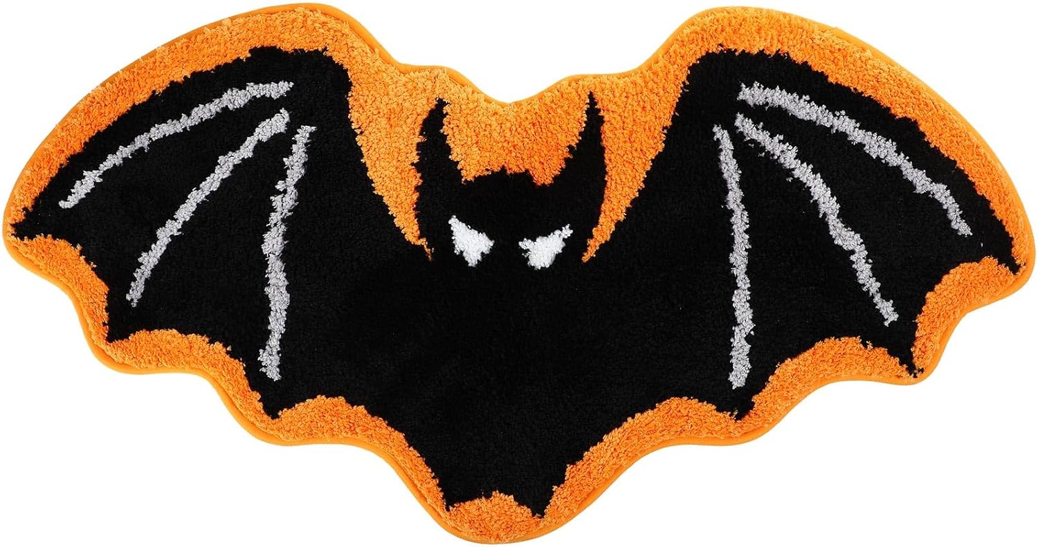 Halloween Bathroom Rug - Black Bat Bath Mat, Cool Rug Non-Slip for Shower, Soft and Absorbent Microfiber Bathtub Rugs, Funny Unique Washable Floor Mats for Kids Room Decor