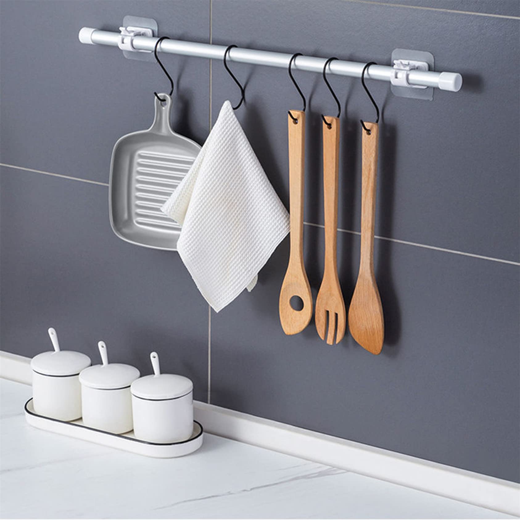 nanaxagly 4 staffe per aste per tende senza trapano, autoadesive, senza chiodi, ganci per tende per bagno, cucina, casa, bagno e hotel (trasparente