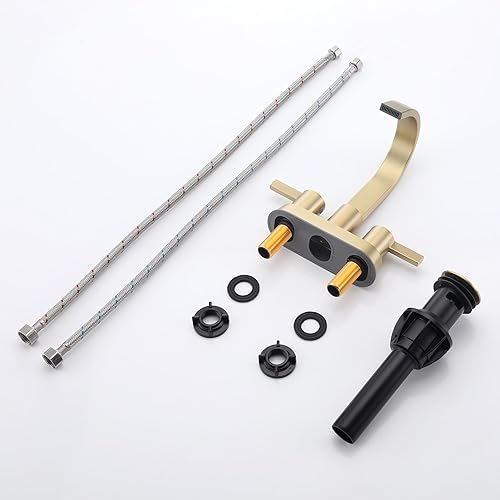 Miniatura 7 de SE-0048-BG - Grifo de lavabo de baño de 3 agujeros, oro cepillado, 2 manijas de 4 pulgadas, juego central de acero inoxidable con drenaje