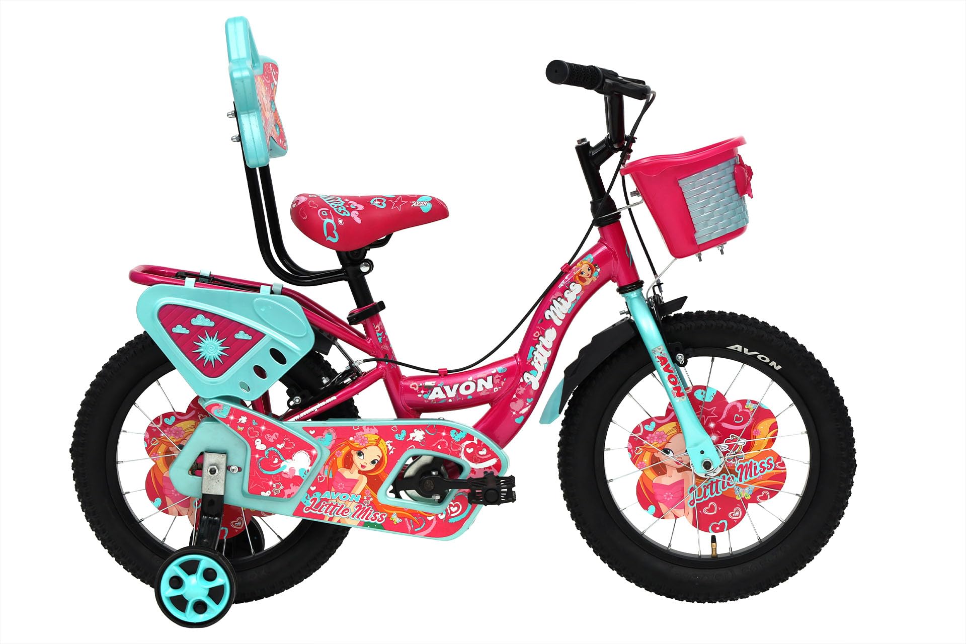 Avon Little Miss Kids Bicycle for Girls | with Training Wheels, Front Basket, Backrest, Carrier & Full Chain Cover | Ideal for 3–6 Years - Color May be Different (14 t)-image-33