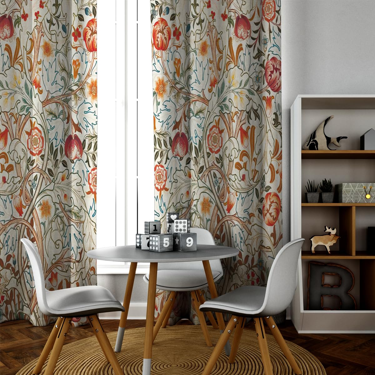 Boho kwiatowe zasłony zaciemniające francuski kraj czerwone pomarańczowe kwiaty wzór z przelotkami zasłony okienne do salonu sypialni zestaw 2 paneli 2 x szer. 220 x dł. 90 cm