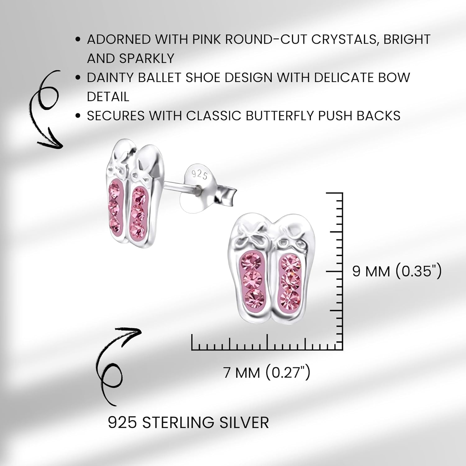 Ballerina Ballet Shoes 925 Sterling Silver Stud Earrings, Tiny Minimalist Dance Jewelry, Pink Crystal Accent - Image 2