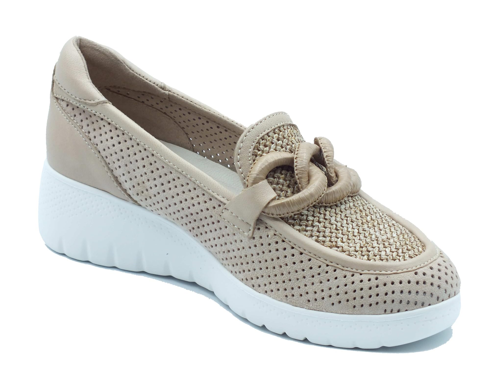 Melluso K55480 Nature Mocassini per Donna in Pelle e Tessuto con Zeppa