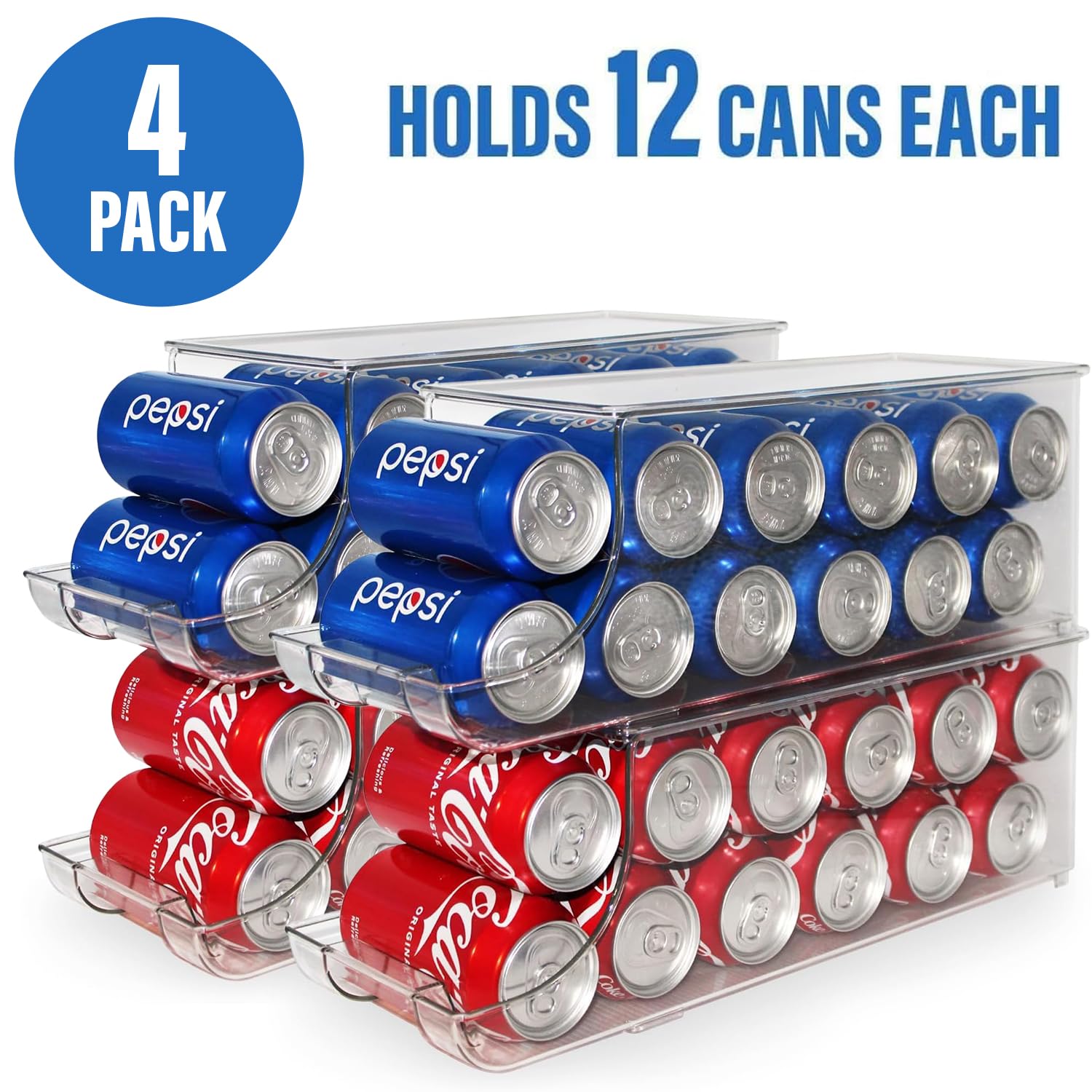 Organizador de latas de refresco con tapas, dispensador de latas de refresco apilable para refrigerador, organizador de latas transparente y contenedores de almacenamiento para nevera, cocina