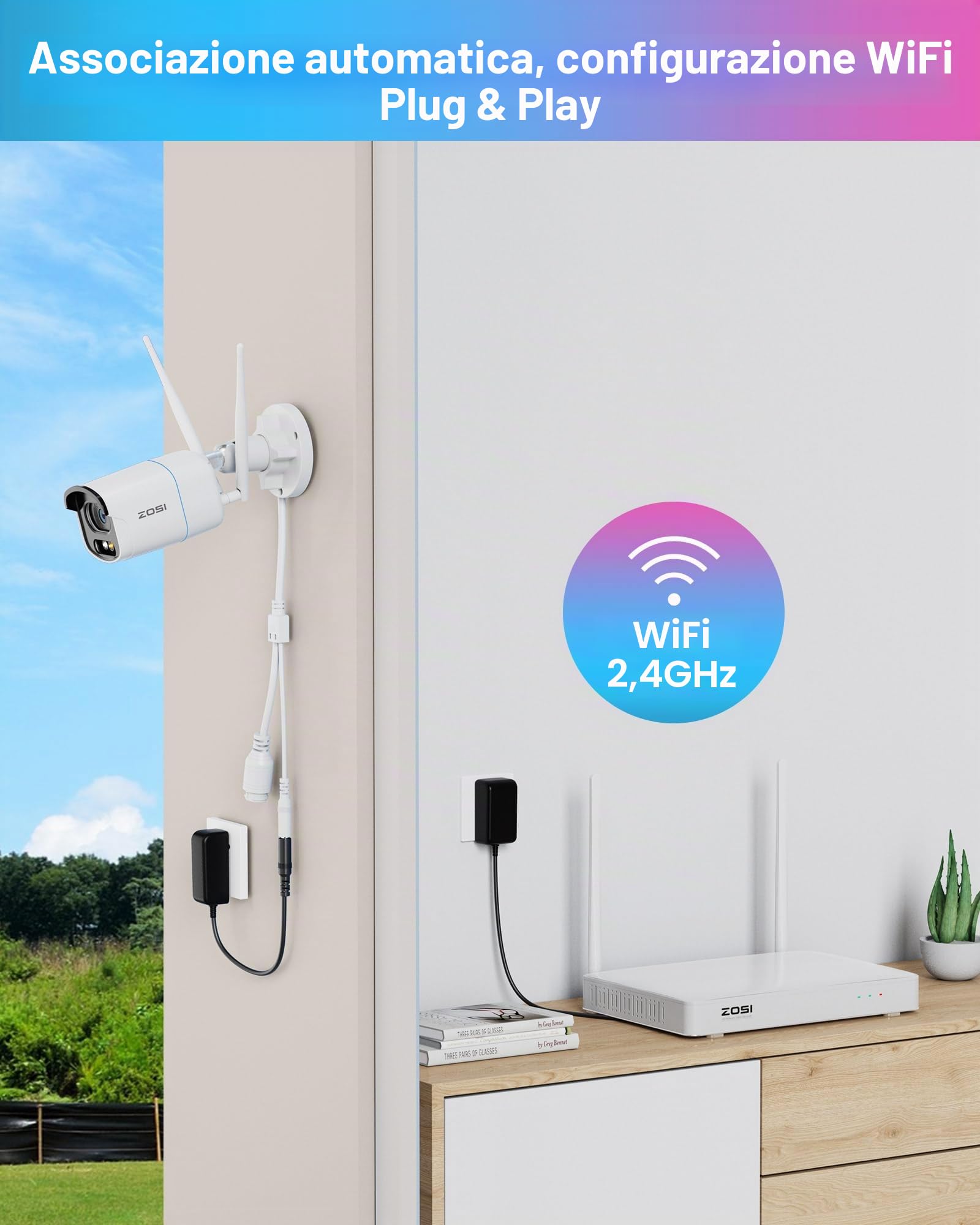 ZOSI 4MP Kit Videosorveglianza WiFi Esterno, 4X Telecamera Bullet, H.265+ 8CH 1TB NVR, Visione Notturna a Colori, Rilevazione di Persone, Audio Bidirezionale, Allarme Intelligente