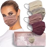 Virtue Code Earth Tones 3-Ply Disposable Face Masks 50 Pack - Soft Comfortable Adult Masks for Men & Women