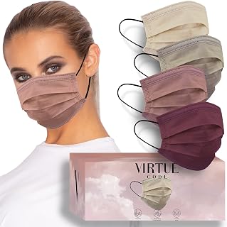 Virtue Code Earth Tones 3-Ply Disposable Face Masks 50 Pack - Soft Comfortable Adult Masks for Men & Women