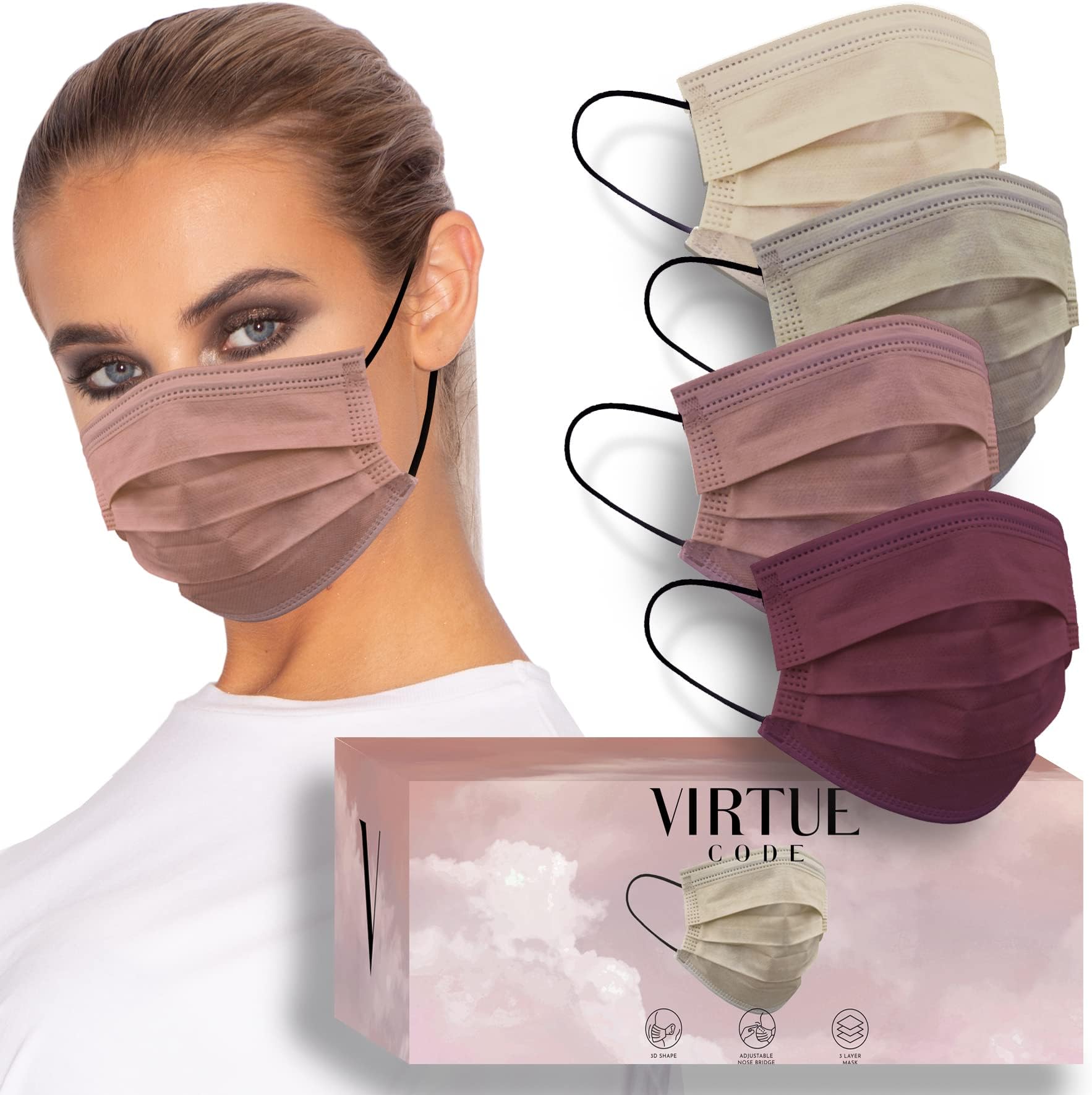 VIRTUE CODE Support Mask. 50 Disposable Face Masks for Men and Women