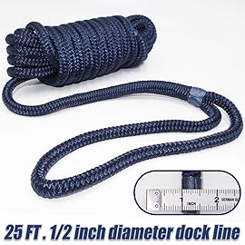 INNOCEDEAR 2 Pack Premium Navy Blue Dock Lines - 1/2 Inch x 25 Feet with Eyelet.Double Braided Nylon Dock Line/Mooring Lines.Hi-Performance Marine Boats Ropes