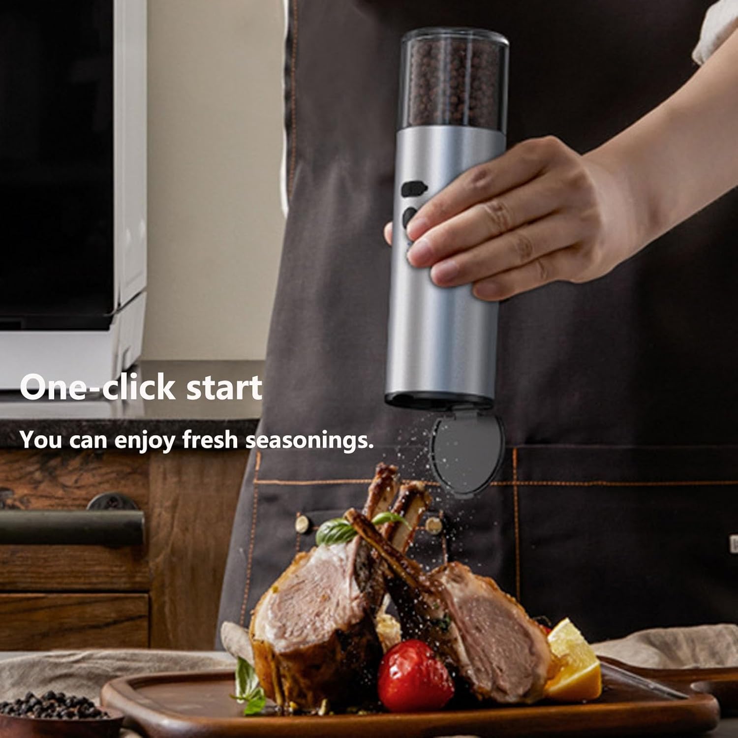 Rechargeable Electric Salt Grinder with White LED Light One Hand Operated Salt Shaker Adjustable Coarseness 120Ml Large Capacity Suitable for Restaurant, BBQ, Kitchen(White)