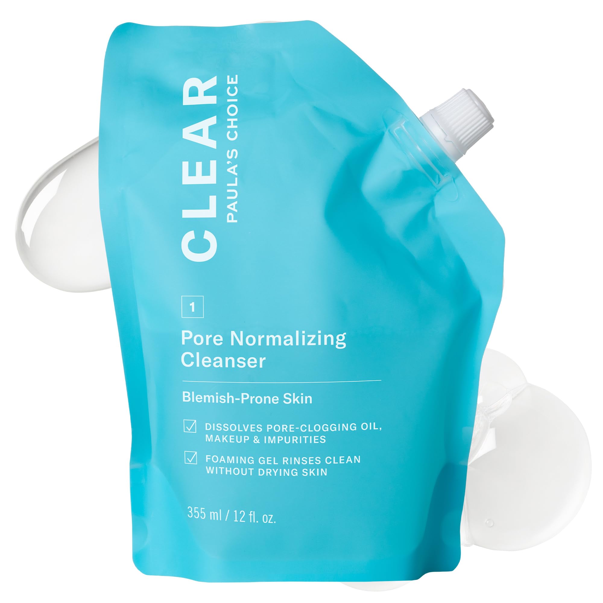 Paula's Choice CLEAR Pore Normalizing Cleanser Refill Pouch, Salicylic Acid Daily Face Wash for Acne, Blackheads, Large Pores & Redness, 12 Fl Oz