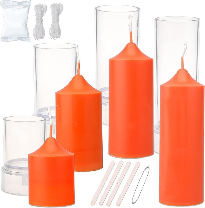 MILIVIXAY 4PCS Pillar Candle Molds for Candle Making 60ft Long Wicks