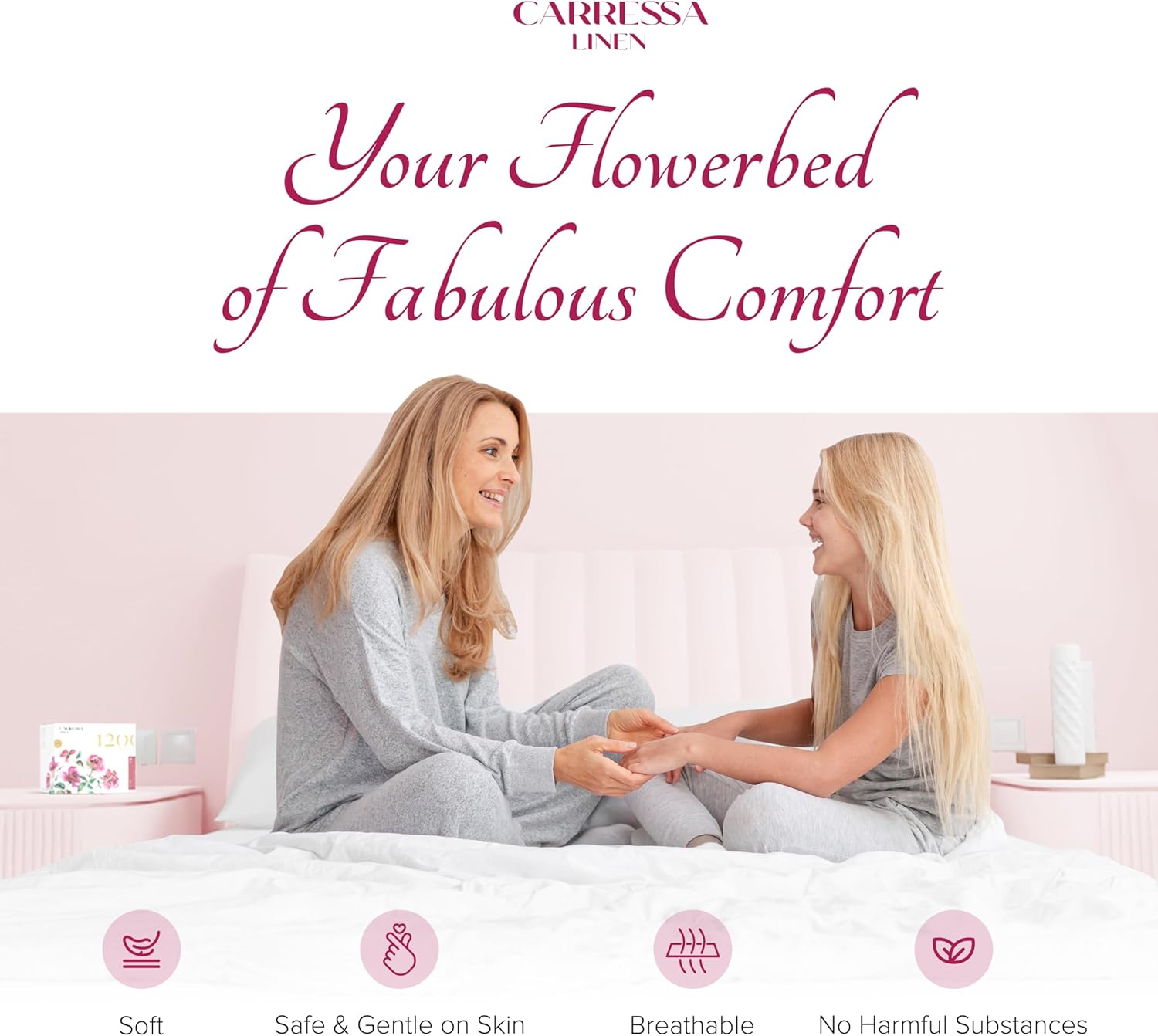 Carressa Linen 100% Egyptian Cotton Queen Sheet Set - Luxury 1200 High Thread Count Egyptian Cotton Sheets Queen Size (4 PC, White), Silky Soft, Cooling, 17" Deep Pocket Sateen Weave Hotel Bedding - Image 4