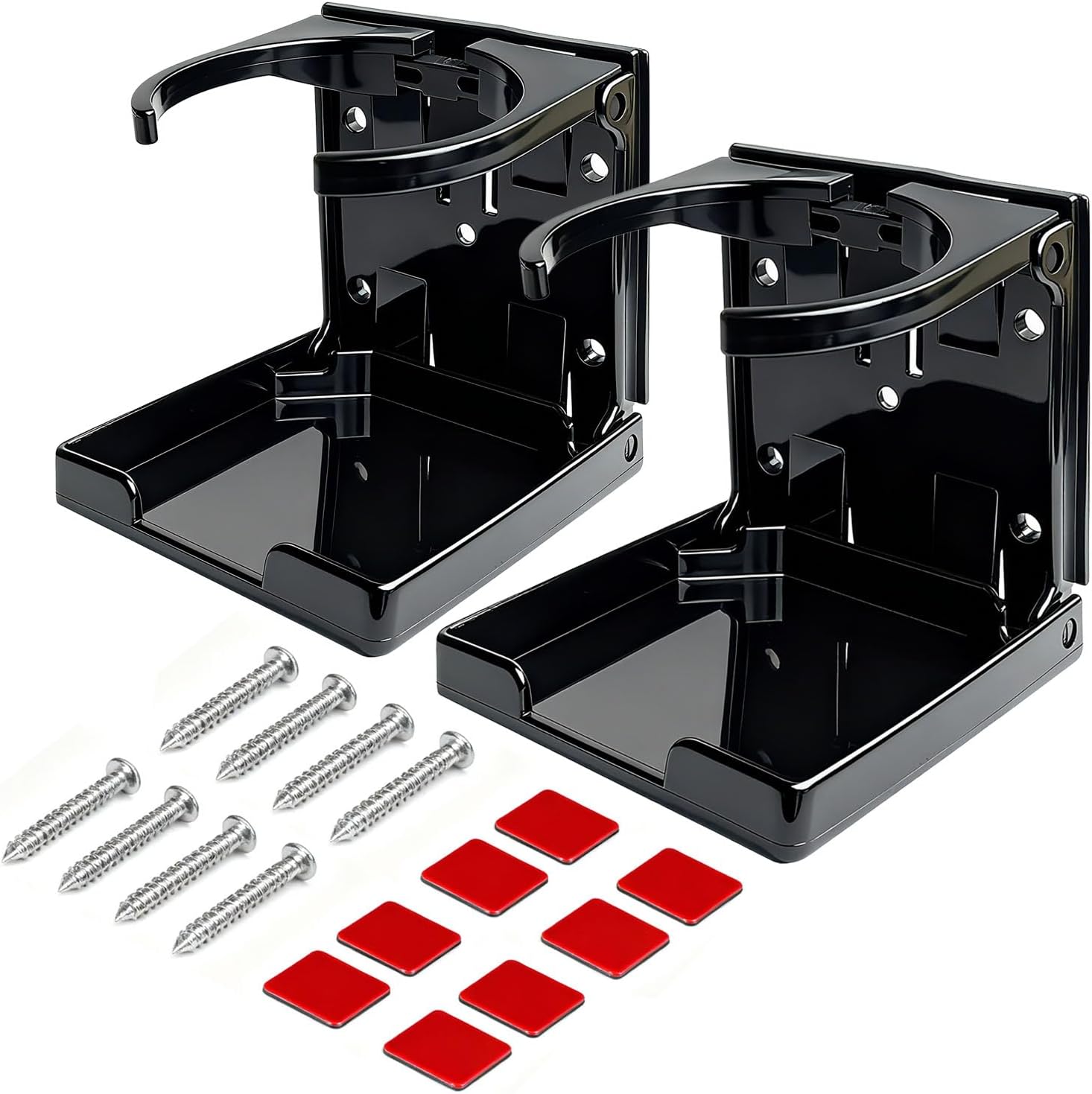 LENKRAD 2Pcs Boat Cup Holders Adjustable Folding Cup Holder with 304 Screws - 60~85MM, RV Cup Holders for Walls, Black Universal Portable Cup Holder for Cars, Trailer Kayaks, Caravans, Marine