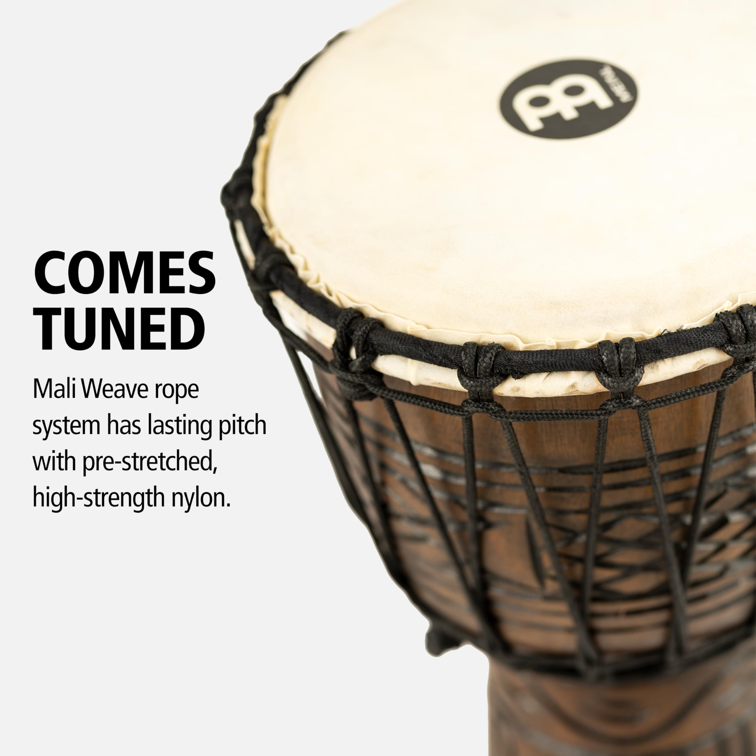 Meinl Percussion Artifact Series Djembe, Braun (HDJ17-S) | Handgeschnitzter Korpus, Höhe 15,75 Zoll, Durchmesser 8 Zoll, mit Nylonseilen, Ziegenfell, Mahagoni