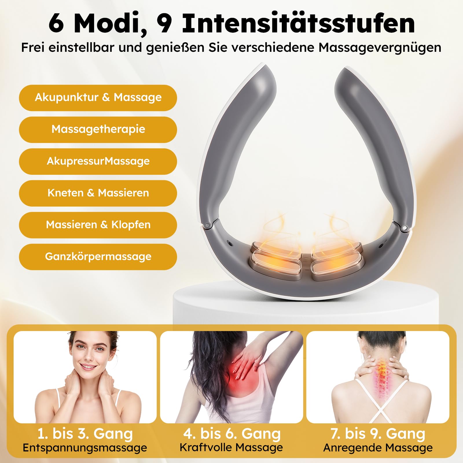 Neurotex Nackenmassagegerät,Mit Stimme und Bio-Neuro-Modulation,Tragbares Beheiztes Nackenmassagegerät,6 Modi,9 Intensitätsstufen,Elektrische Lmpulse Gegen Schmerzen für Damen Herren(Weiß)