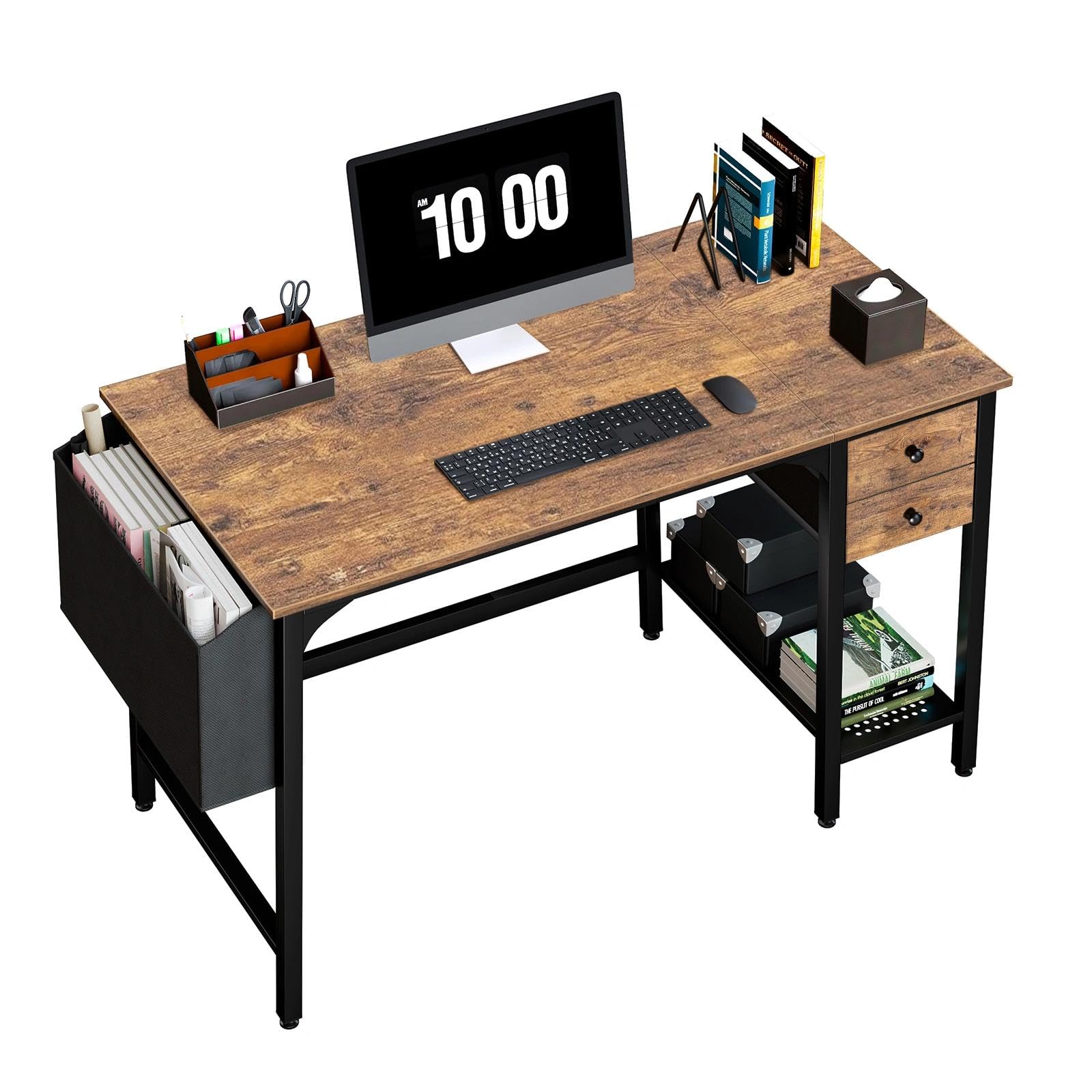 Lufeiya Computer Desk with Drawers - 40 Inch Work Reversible Small Desk for Bedroom Home Office, Simple Study Writing Table PC Desks with Drawer Storage Shelves, Rustic BrownThe Forest Stewardship Council