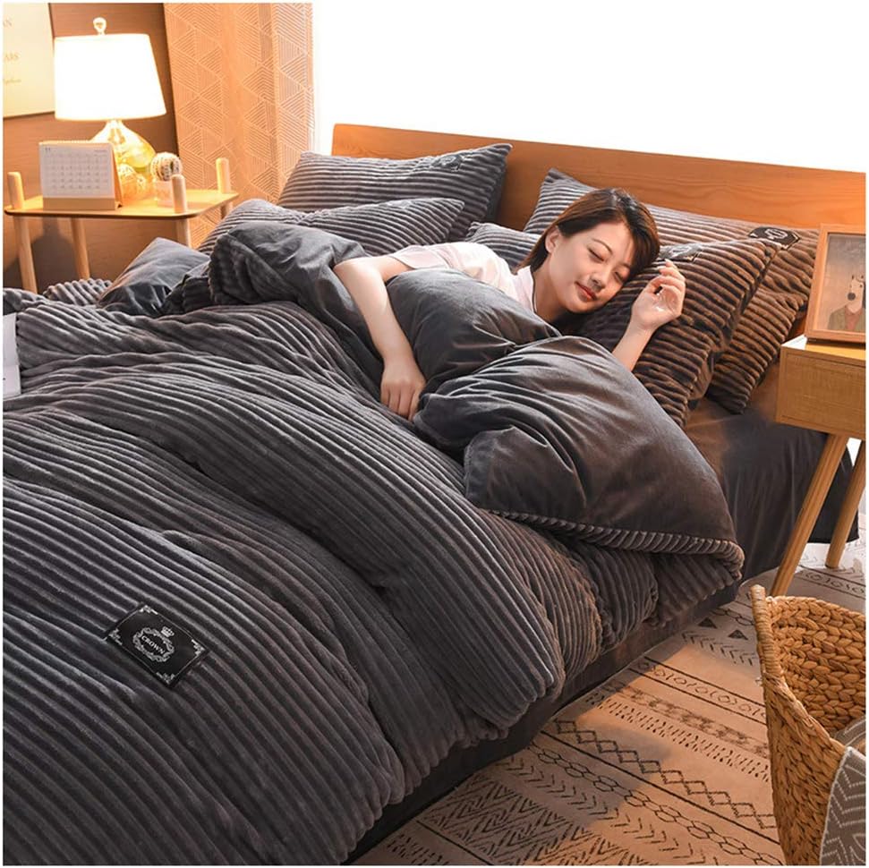 4pc 100% Velvet Flannel Duvet Cover, Solid Color, No Inside Filler, Zipper Close (Full, Pink)