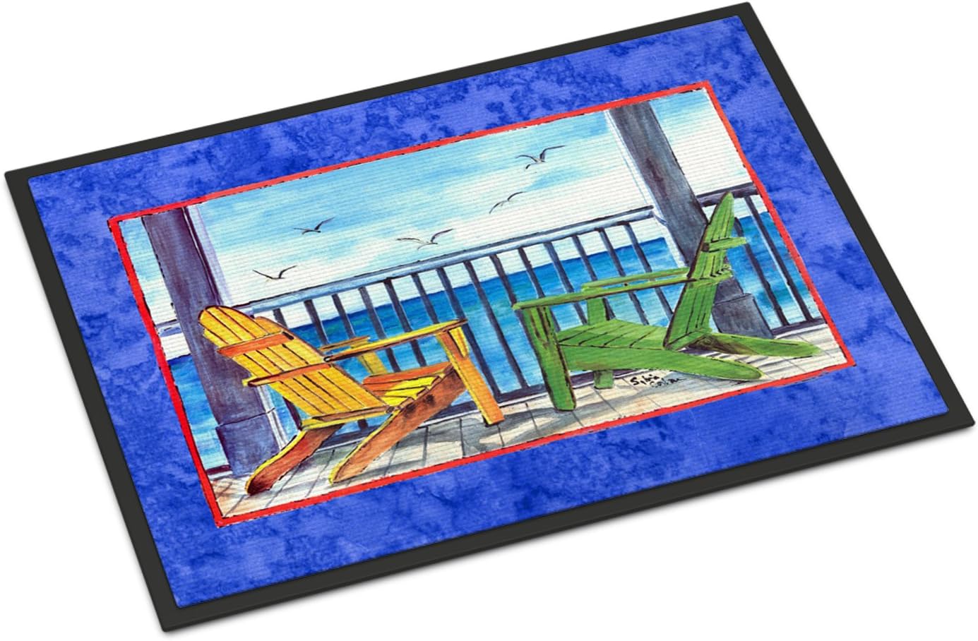 Caroline's Treasures 8767MAT Adirondack Chairs Blue Doormat 18x27, Blue Front Door Mat Indoor Outdoor Rugs for Entryway, Non Slip Washable Low Pile, 18H X 27W