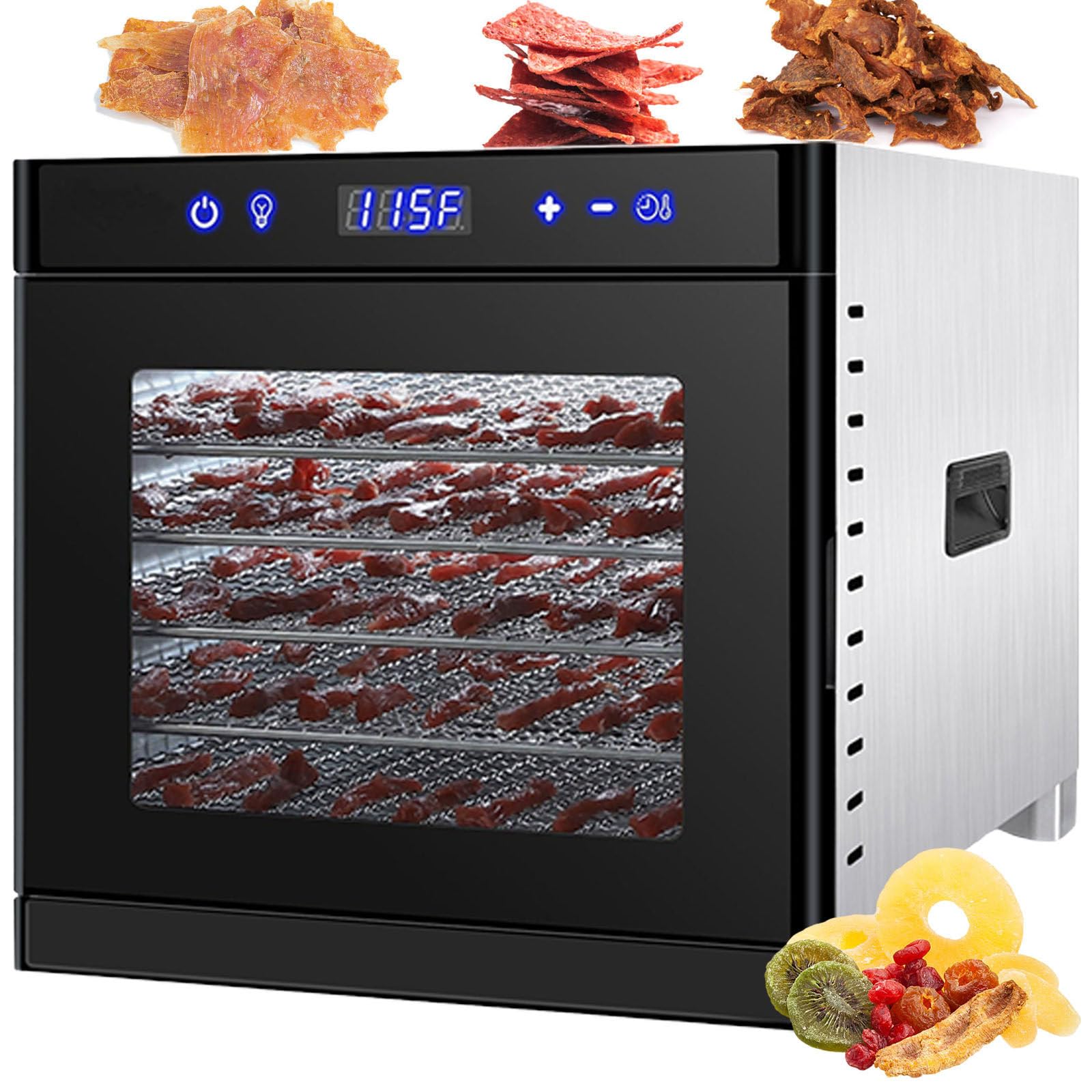 Suszarka Do Żywności O Mocy 700 W,Suszarka Ze Stali Nierdzewnej,Elektryczna Suszarka Do Żywności,Z Regulacją Temperatury I Timerem,Do Suszonego Mięsa, Mięsa, Owoców, Warzyw I Ziół Black