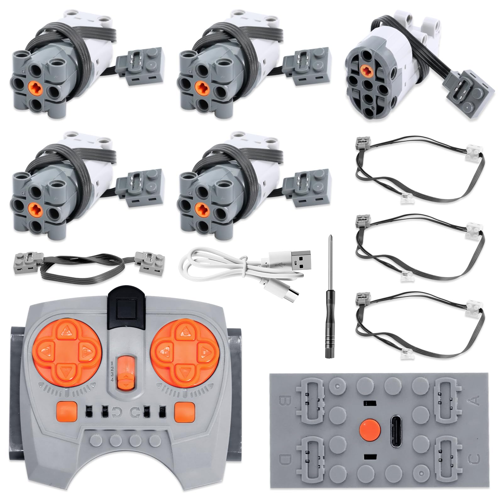 AYWHP Servo Motor Power Toy Function Set, 11 Pieces Electric Toy Motors with L Motor, Remote Control, Battery Box, Servo Motor, LED Light Cable, Extension Wire