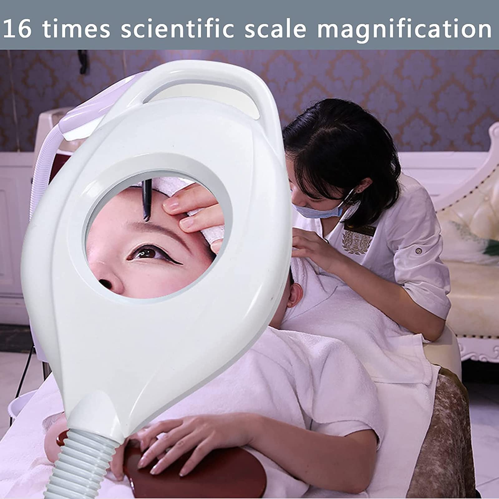 Winter 16X Lampada di Bellezza con ingrandimento LED Lampada da Terra Rotante con Braccio Girevole Regolabile per la Cura della Pelle di Bellezza Manicure per Unghie Salone per Tatuaggi Protezione