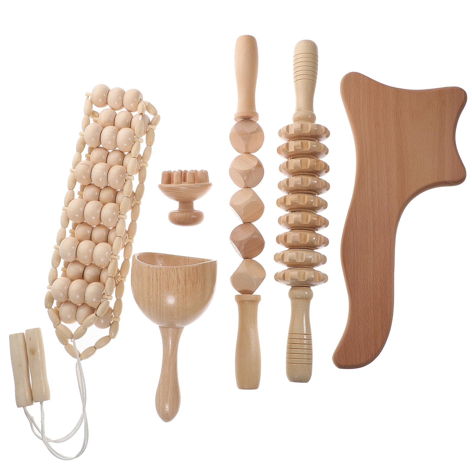 6 Piezas Kit de Herramientas de Masaje para Aliviar Fatiga Rodillo Muscular de Madera y Tabla de Masaje y Promover Circulación en Hombres y Mujeres tras Trabajo Prolongado